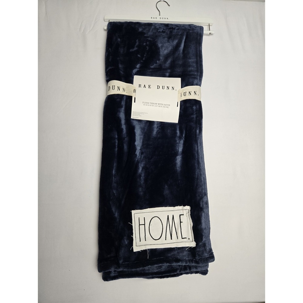 Rae Dunn Printed plush throw blanket soft NEW Home blue